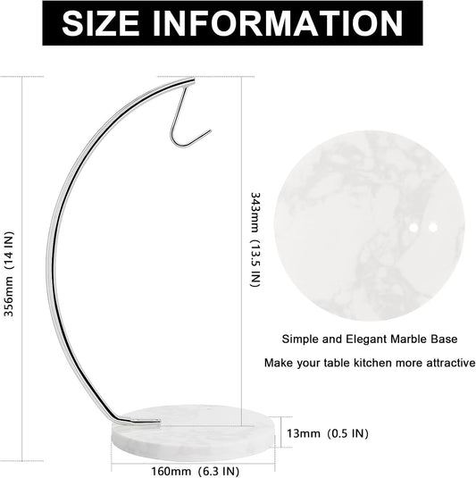 Banana Holder with Marble Base, Metal Banana Hanger Modern Tree Stand with Hook, Stylish Banana Keeper Fresh Fruit Storage Organizer Freestanding for Kitchen Countertop (Chrome, Single Hook)