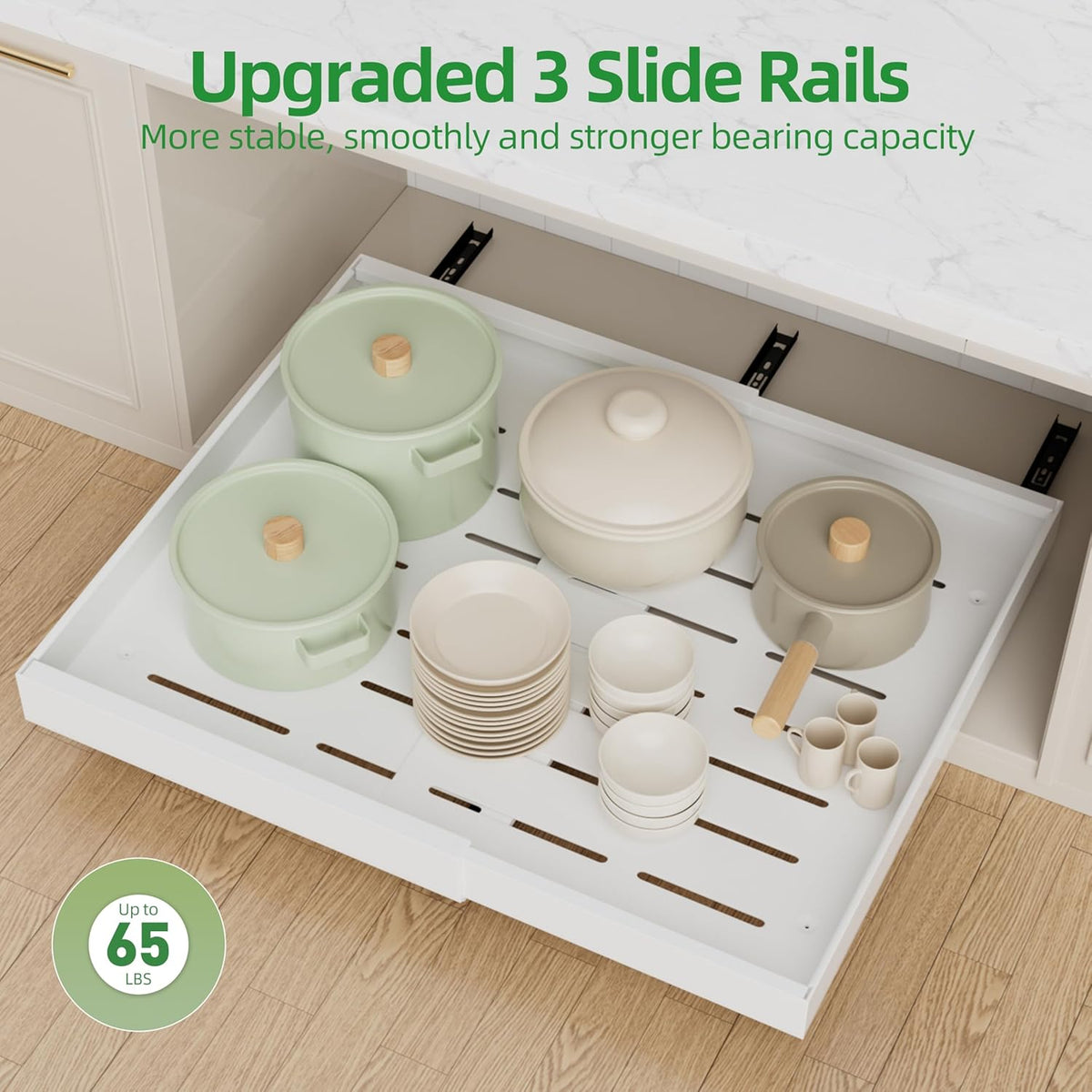 Expandable Pull Out Cabinet Organizer,21" Deep | Pull Out Drawers for Cabinets with width from 12" to 20",Sliding Drawers for Cabinets with Upgrade 3 Slide Rails,hold 65 lbs