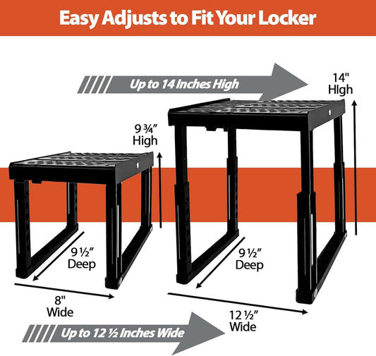 Locker Organizer Shelf, Adjustable Width and Height, Stackable, Ideal Locker Shelf for School, Office, Gym Lockers, or Even Kitchen Cabinets & Under Sink Organization (Black),(PLKSLF01)