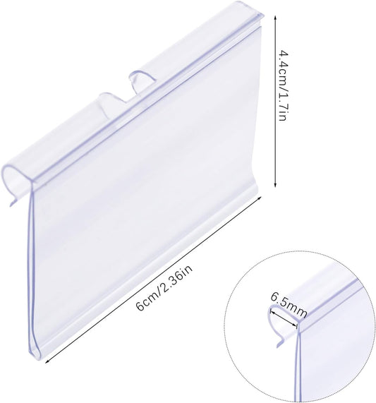50 PCS Clear Plastic Label Holders for Wire Shelf Retail Price Label, Basket Bin Labels Clip On, Labels for Storage Bins, Merchandise Sign Display Holder for Supermarket,Label Papers Included