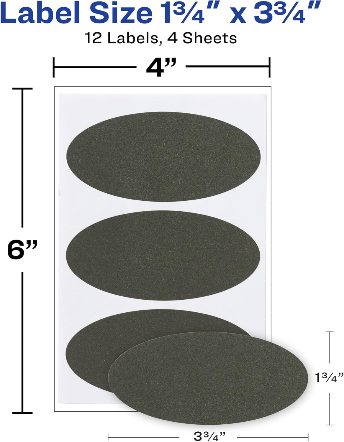 Chalkboard Labels, 1.75" x 3.75" Oval Labels, Black, Non-Printable, 12 Total (73363)