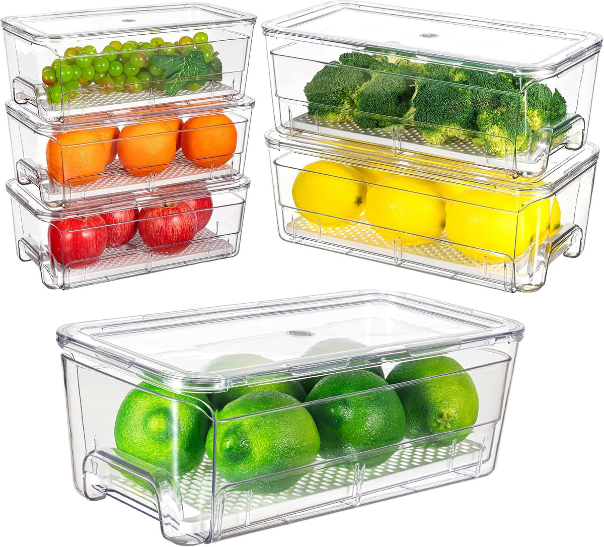 4 Pack Fridge Organizer Drawers Bins, Clear Stackable Pull Out Refrigerator Drawer Organizer, Fridge Storage Container with Lids for Fruits, Vegetables, Drinks and Food