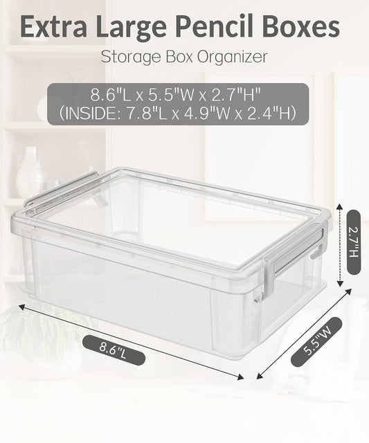 6 Pack Extra Large Pencil Box, Plastic Pencil Case Crayon Box