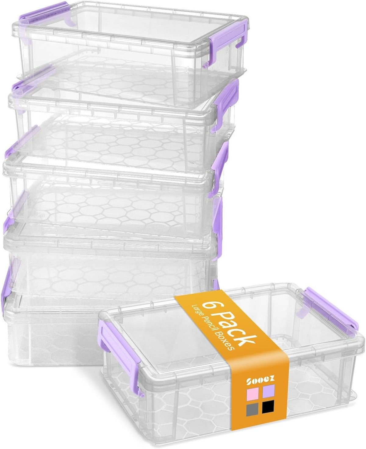 6 Pack Extra Large Pencil Box, Plastic Pencil Case Crayon Box