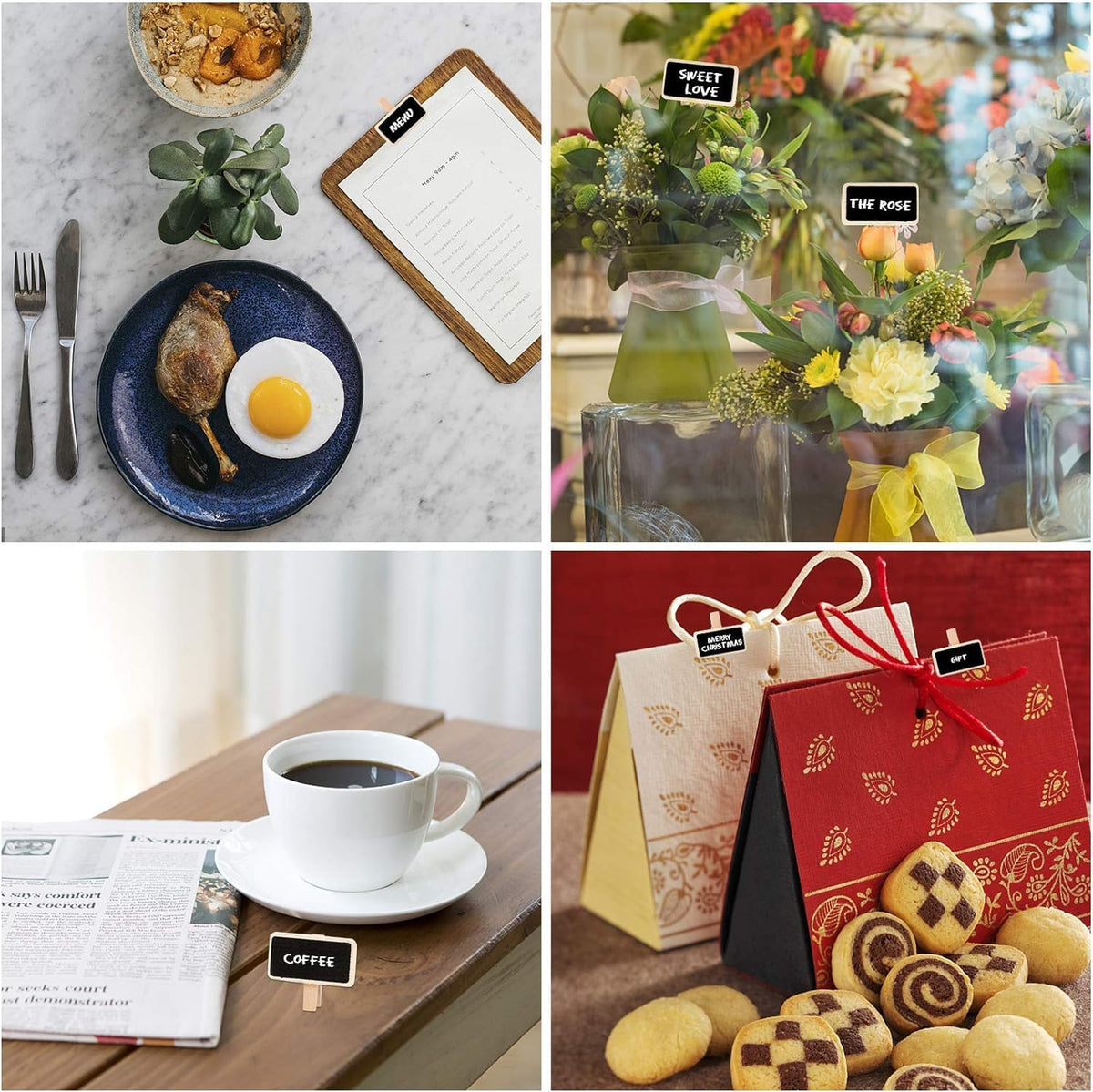 50Pcs Labels with Clips Mini Chalkboard Signs with Clip, Chalk Labels for Baskets Stocking Labels Small Chalkboard Sign for Note, Label Signs, Party Food Labels for Party Buffet (2.37x1.89inch)