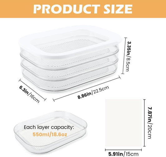 3 Layer Deli Meat Container for Fridge Stackable Organizer | Fridge storage for cold cuts, cheese and sandwich toppings, separate compartments with lids for easy meal prep and access