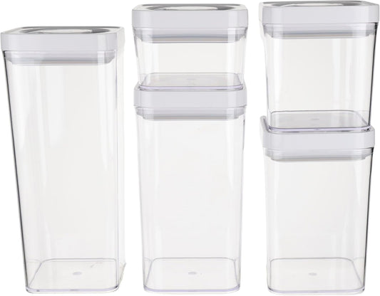 Airtight Food Storage Containers, BPA Free, Dishwasher Safe, with Twist/Turn Lids, for Kitchen Pantry Organization, 10-Piece Square Set, Clear Plastic