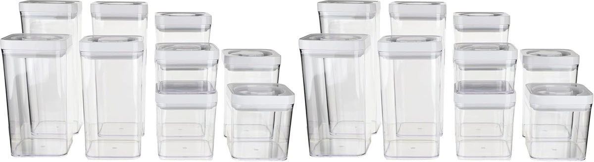 Airtight Food Storage Containers, BPA Free, Dishwasher Safe, with Twist/Turn Lids, for Kitchen Pantry Organization, 10-Piece Square Set, Clear Plastic