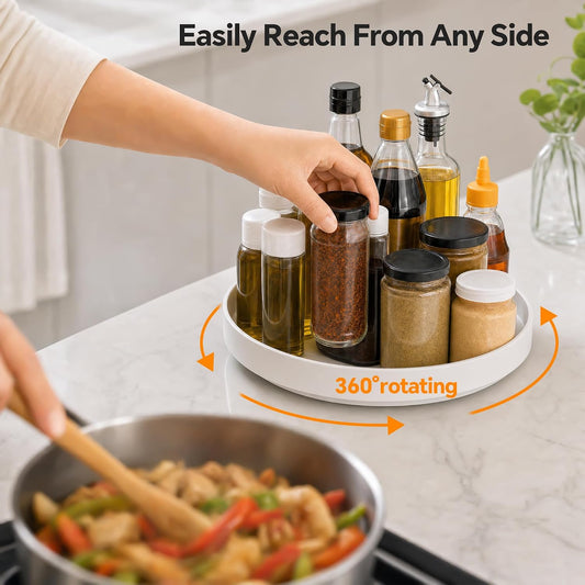 11.8" Lazy Susan for Refrigerator, Lazy Susan Spice Rack | 360° Rotating, Non-Slip Base, 2in Raised Edge, for Kitchen, Pantry & Refrigerator