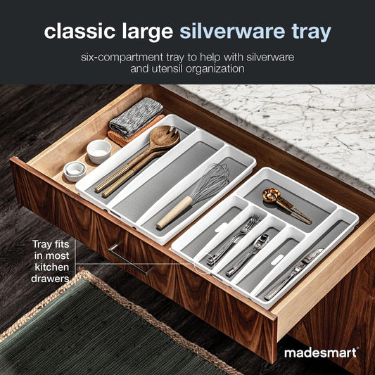 Classic 6 Compartment Silverware Tray, White