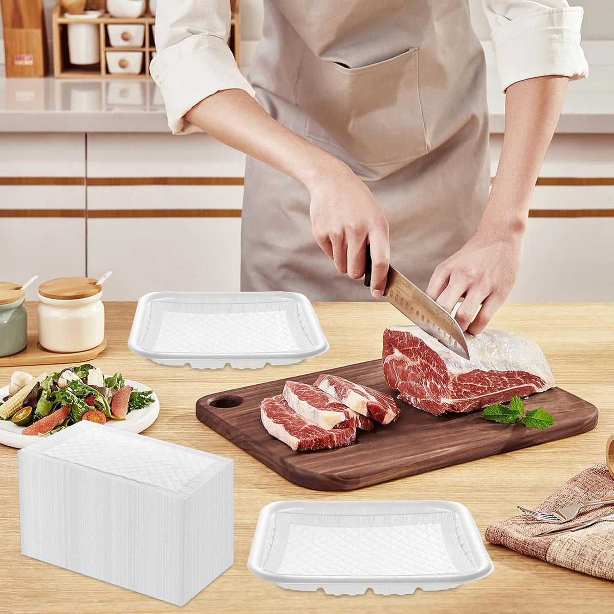 Meat Absorbent Pads 4x7 Inch 60g, 200 Pcs White Soaker Pads for Vacuum Sealer Bags, Food Grade Absorbent Pads for Meat Fish Poultry Tray Packaging