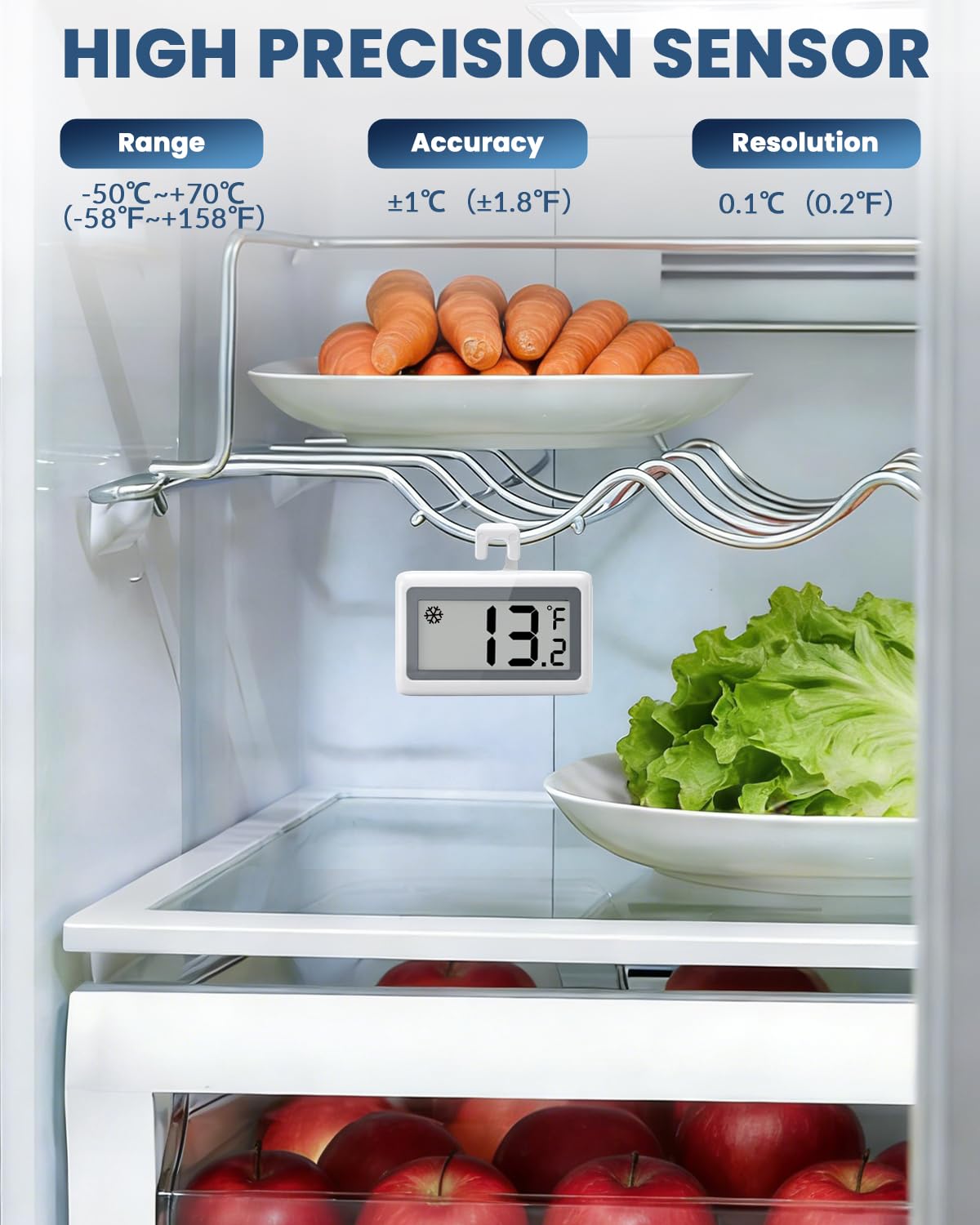 2 Pack Refrigerator Thermometer Digital, Fridge Freezer Thermometer with Large LCD Display, Magnetic Freezer Temperature Gauge with ℃/℉ Switch for Kitchen, Home, Room