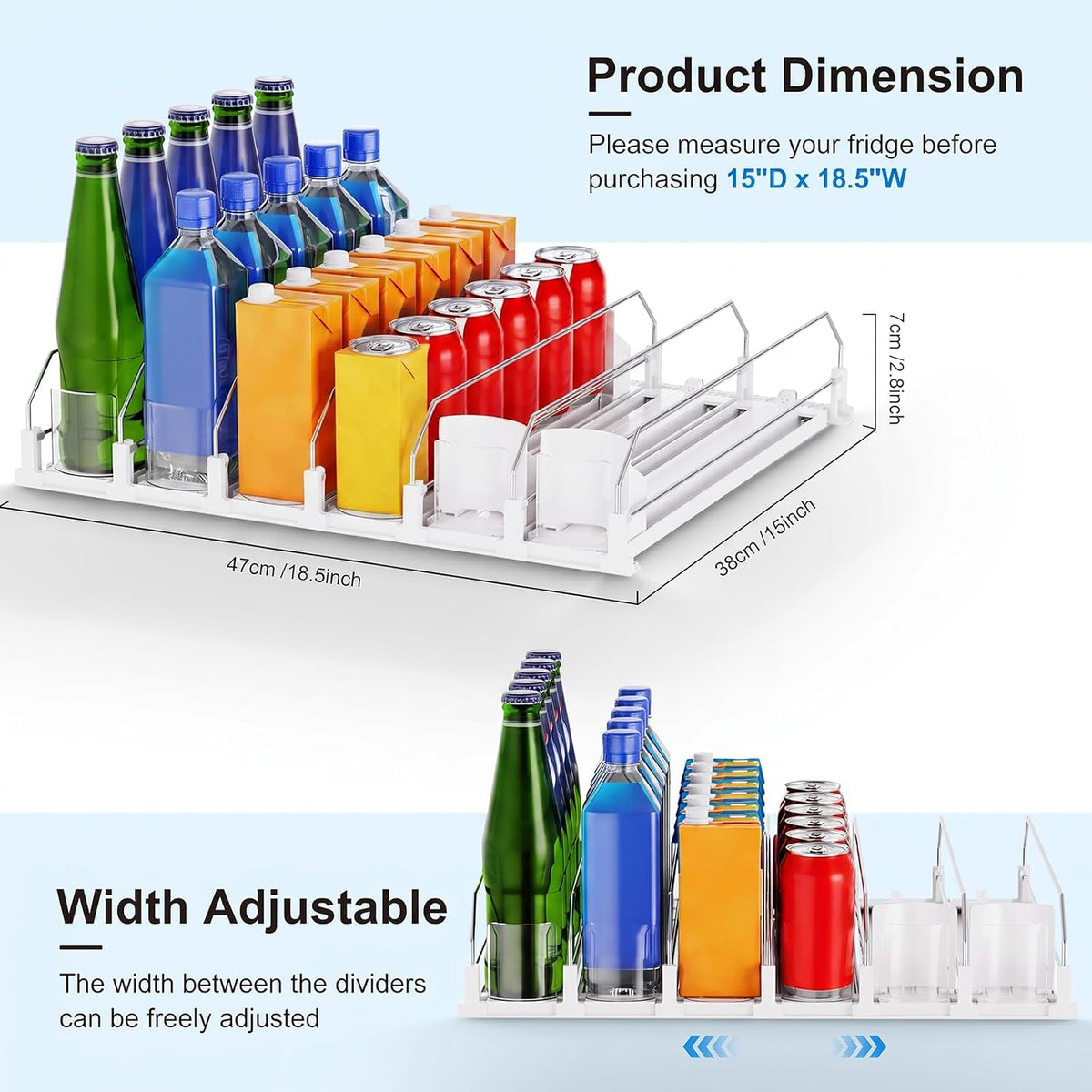 Drink Organizer,Soda Drink Dispenser For Fridge,Fridge Can Drink Organizer,12oz 16oz 20oz-Soda Automatic Dispenser For Fridge And Adjustable Width-Holds Up To 30 Cans,6 Rows