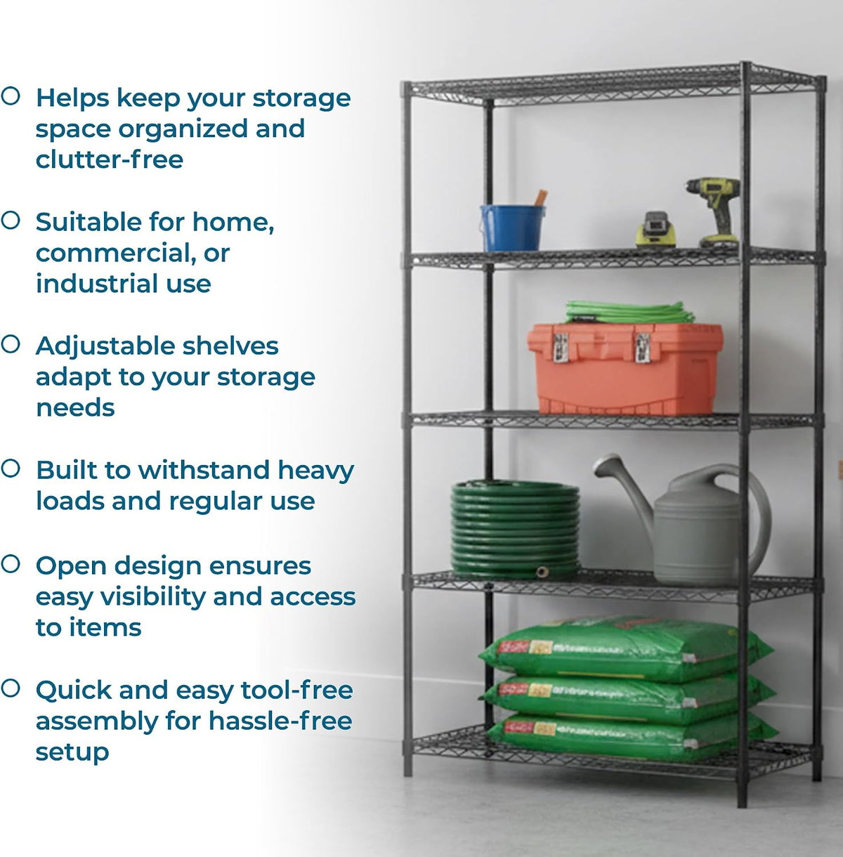 5-Tier Heavy Duty Adjustable Shelving Unit, 200-lb Per Shelf NSF Certified Metal Storage Rack, Chrome Wire Shelf for Garage Kitchen Pantry, 36 x 14 x 72 in