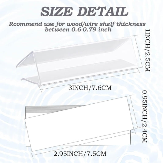 30-Pack Clear Plastic Shelf Label Holder Clips, Fits 0.6-0.78 inch Thick Wire & Wood Shelves, Includes 30 Blank Inserts for Retail Supermarket Organization