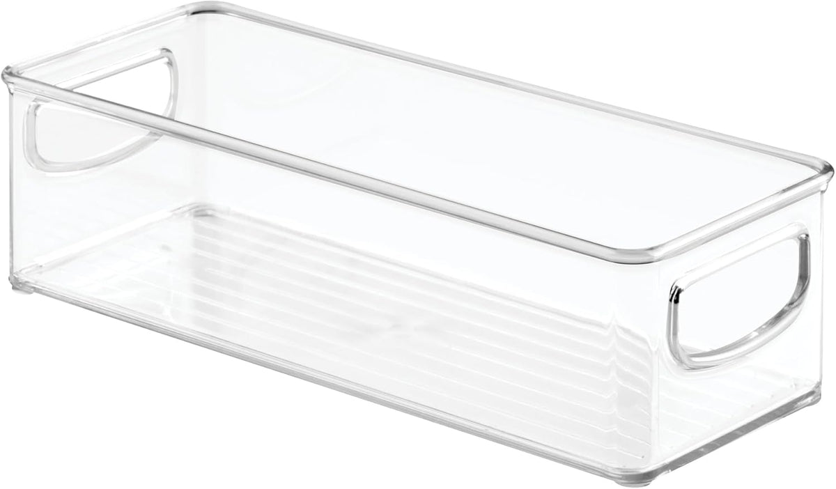 Plastic Stackable Pantry Bin, Clear | Storage Bin with Handles, For Cabinets or Fridge
