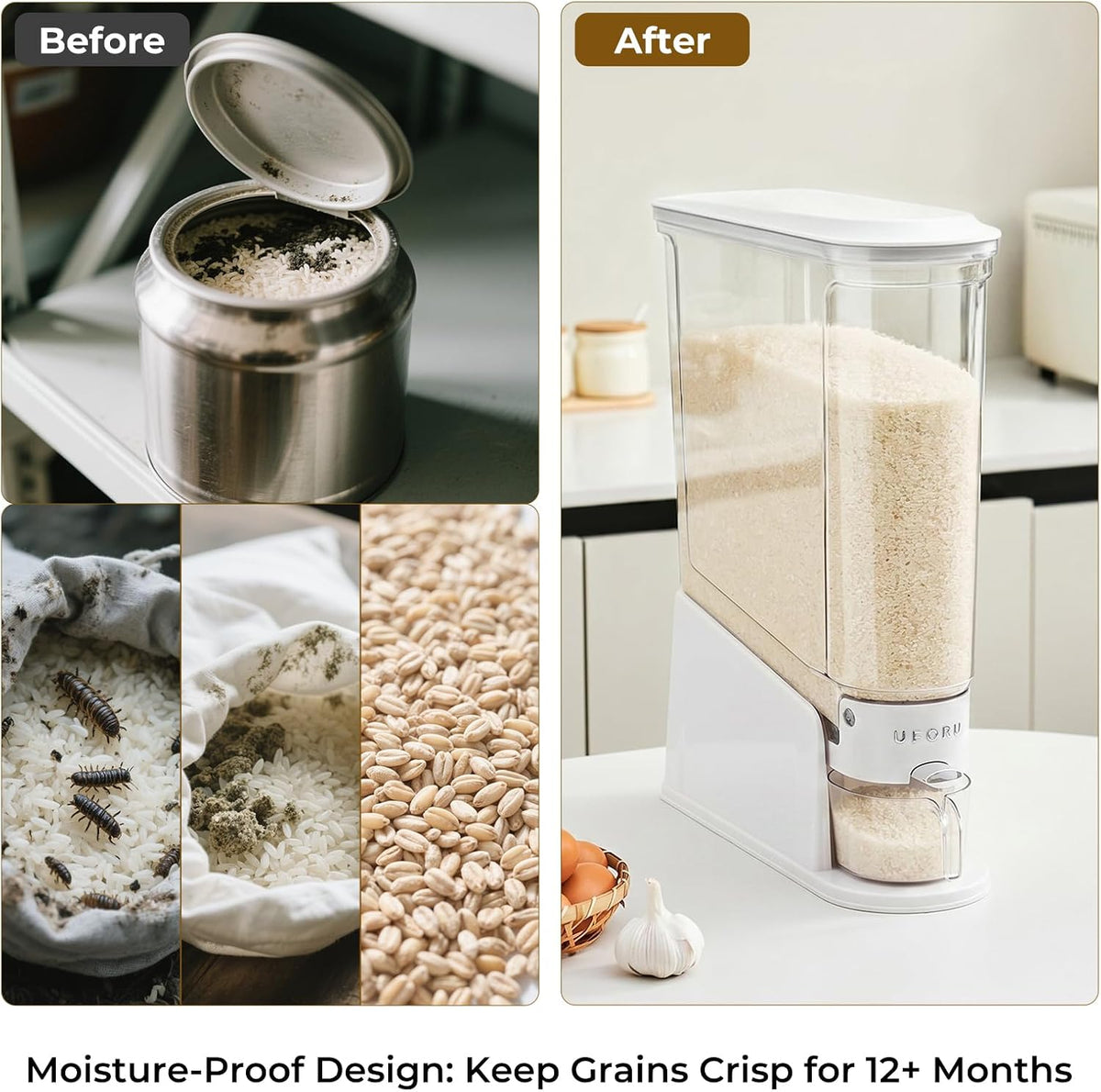 Slim Rice Dispenser 22 LB,Clear Rice Storage for Small Spaces