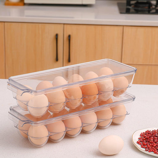 2 Pack Egg Holder for Refrigerator, Plastic Egg Storage Container, Fridge Egg Organizer, Clear Refrigerator Organizer Bins with Lids, Stackable Tray Holds 12 Eggs