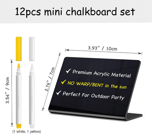 12 Pcs Food Labels for Party Buffet 4"x3" Mini Chalkboard Signs | Place Cards for Food Buffet, Party Labels - Name Tags- Taco/Bake Sale/BBQ Food Sign, w/Cleaning Spray & 2 Markers
