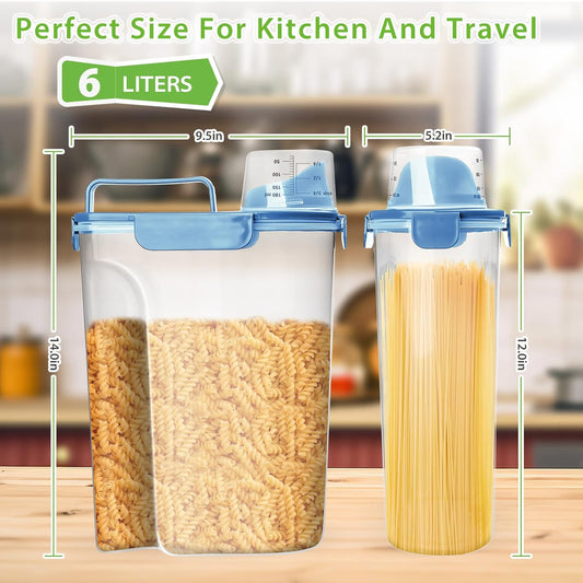 Rice Airtight Storage Container, 3 to 5Lbs Cereal Dry Food Flour Bin, Pet Dog Cat Food Dispenser with Measuring Cup, BPA Free Clear Plastic Kitchen and Pantry Organization Bin for Sugar