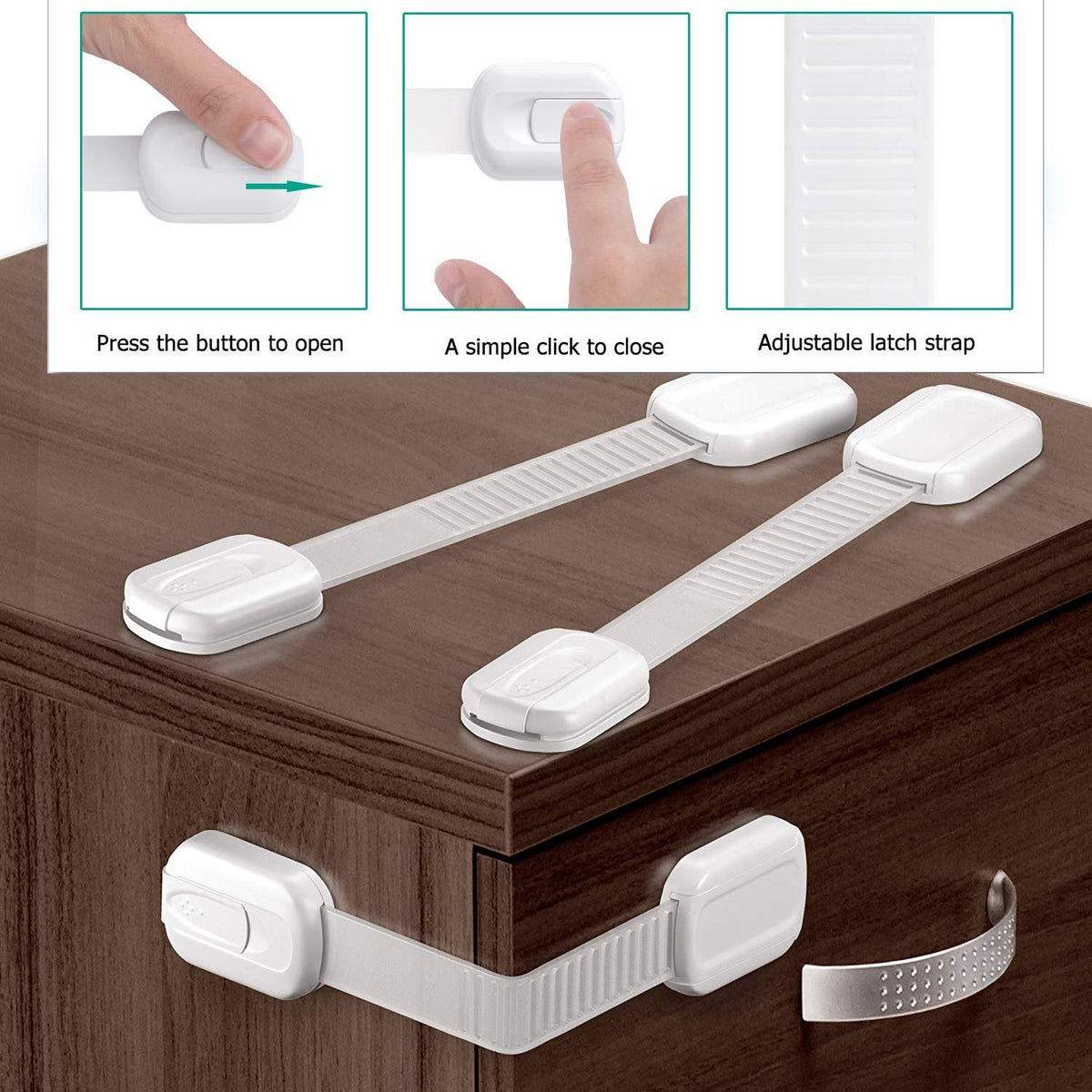 Multi-Use Adhesive Strap Locks for Baby Proofing Cabinets & Drawers