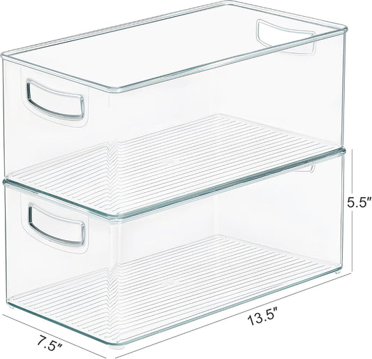 Freezer Organizer Bins Fridge Organizers and Storage Stackable Refrigerator Organizers Bins with Side Handles Clear Storage Bins for Pantry, Under Sink, Kitchen Cabinet
