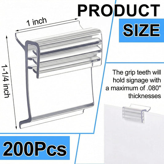 100 Pcs Retail Shelf Tag Sign Holder, Gripper Clip on Shelf Talker, Price Labels Display Clips for Retail Shop (1-1/4 Inch High by 1 Incn Wide)