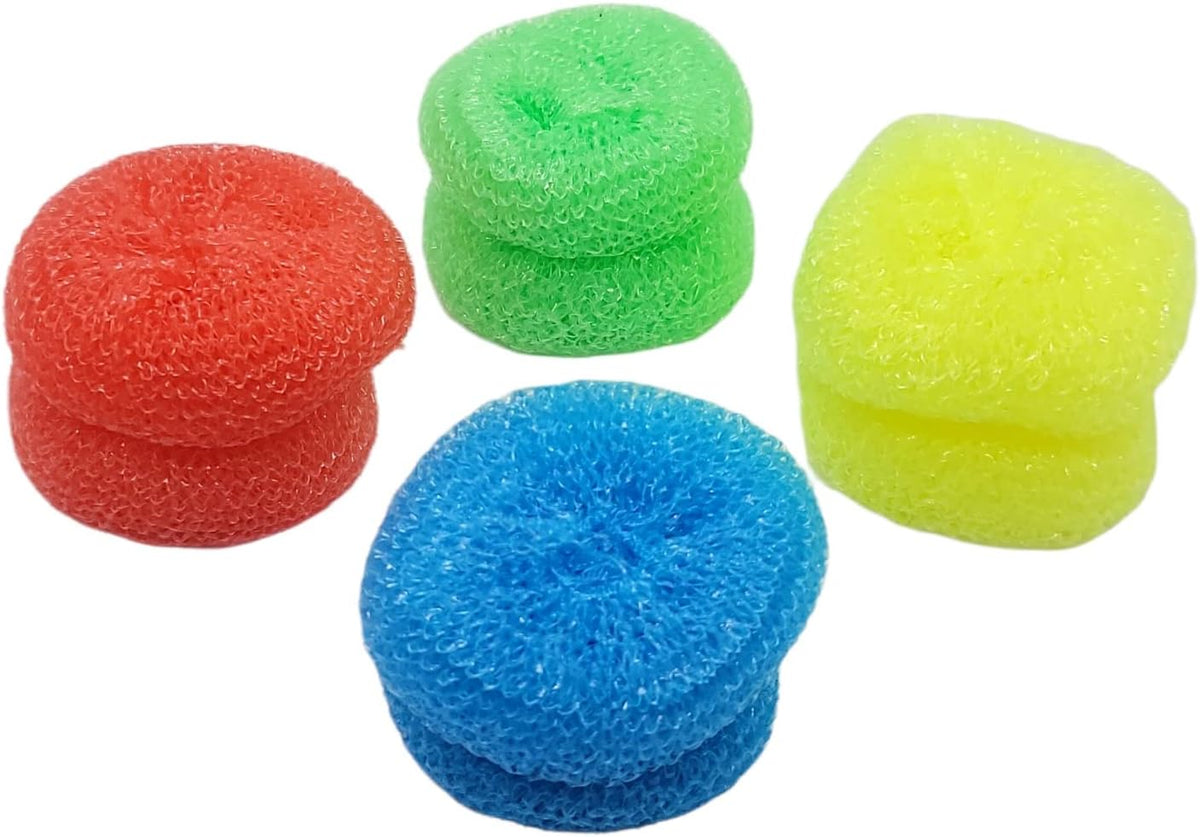 Durable Non-Scratch Nylon Scouring Pads | Round All-Surface Cleaning Pads | Multi-Use Kitchen Scrubbers | Safe for Non-Stick Cookware | 8-Pack Random Colors