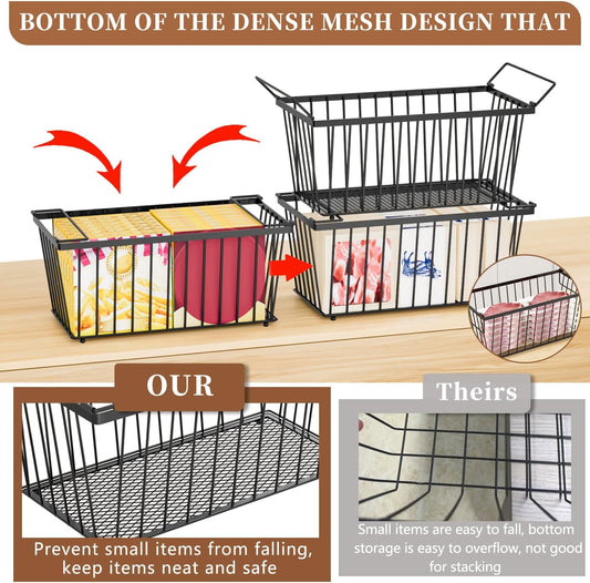 Enhanced Leak-Proof Bottom, Freezer Organizer Bins for 7 Cu.Ft | Stackable Chest Freezer Organizer Bins, Baskets with Handles, Leak-proof Wire Storage Container Baskets for Sort Frozen Meats