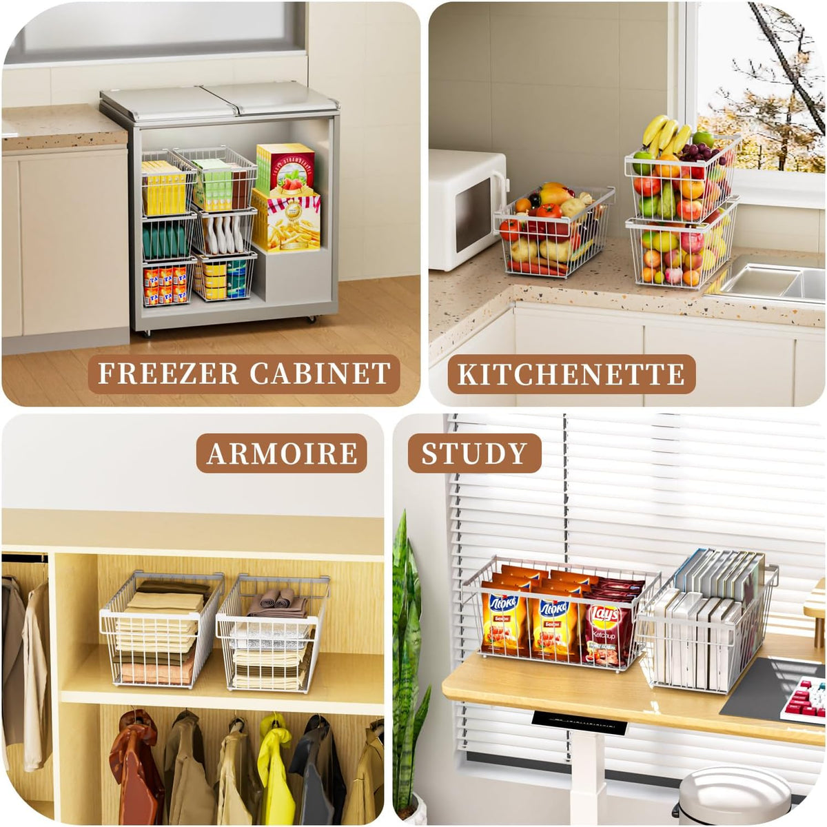 Enhanced Leak-Proof Bottom, Freezer Organizer Bins for 7 Cu.Ft | Stackable Chest Freezer Organizer Bins, Baskets with Handles, Leak-proof Wire Storage Container Baskets for Sort Frozen Meats