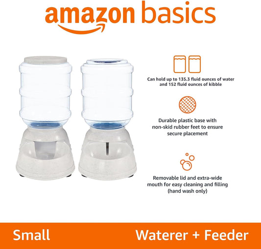 Automatic Pet Water Dispenser and Gravity Food Feeder Set for Cat and Dog, Easy to Clean, 152fl.oz food feeder, 135.3fl.oz water dispenser, Small, Pack of 2