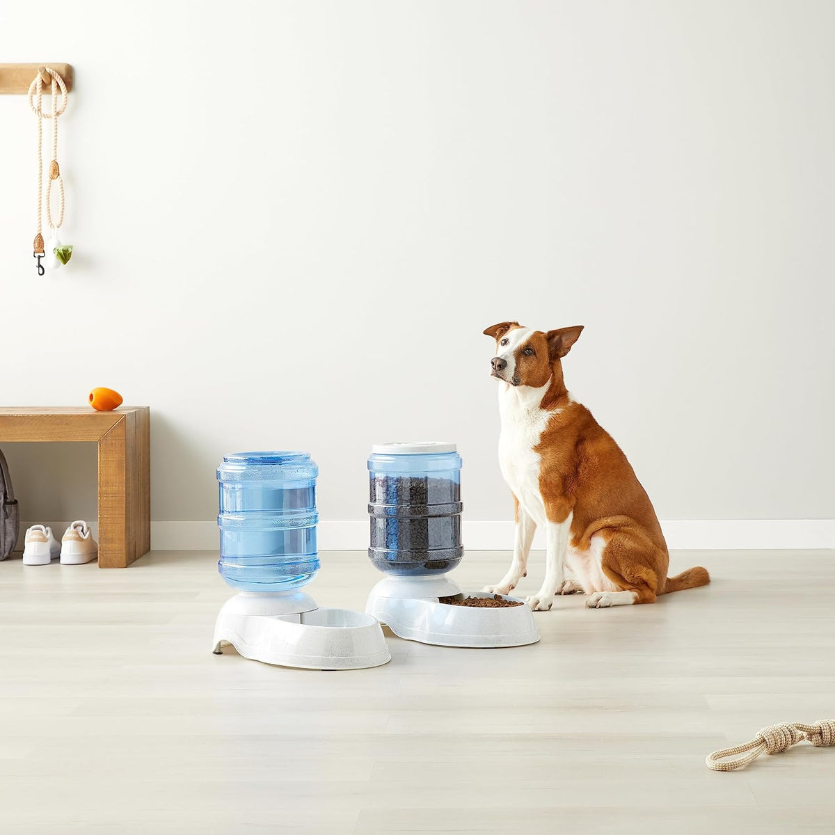 Automatic Pet Water Dispenser and Gravity Food Feeder Set for Cat and Dog, Easy to Clean, 152fl.oz food feeder, 135.3fl.oz water dispenser, Small, Pack of 2