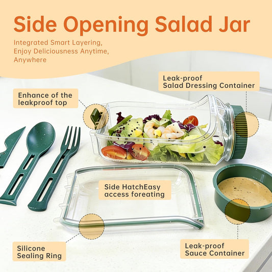 Salad Pod,Airtight Salad Jar with Side Opening,4.5 Cups,Prussian Blue