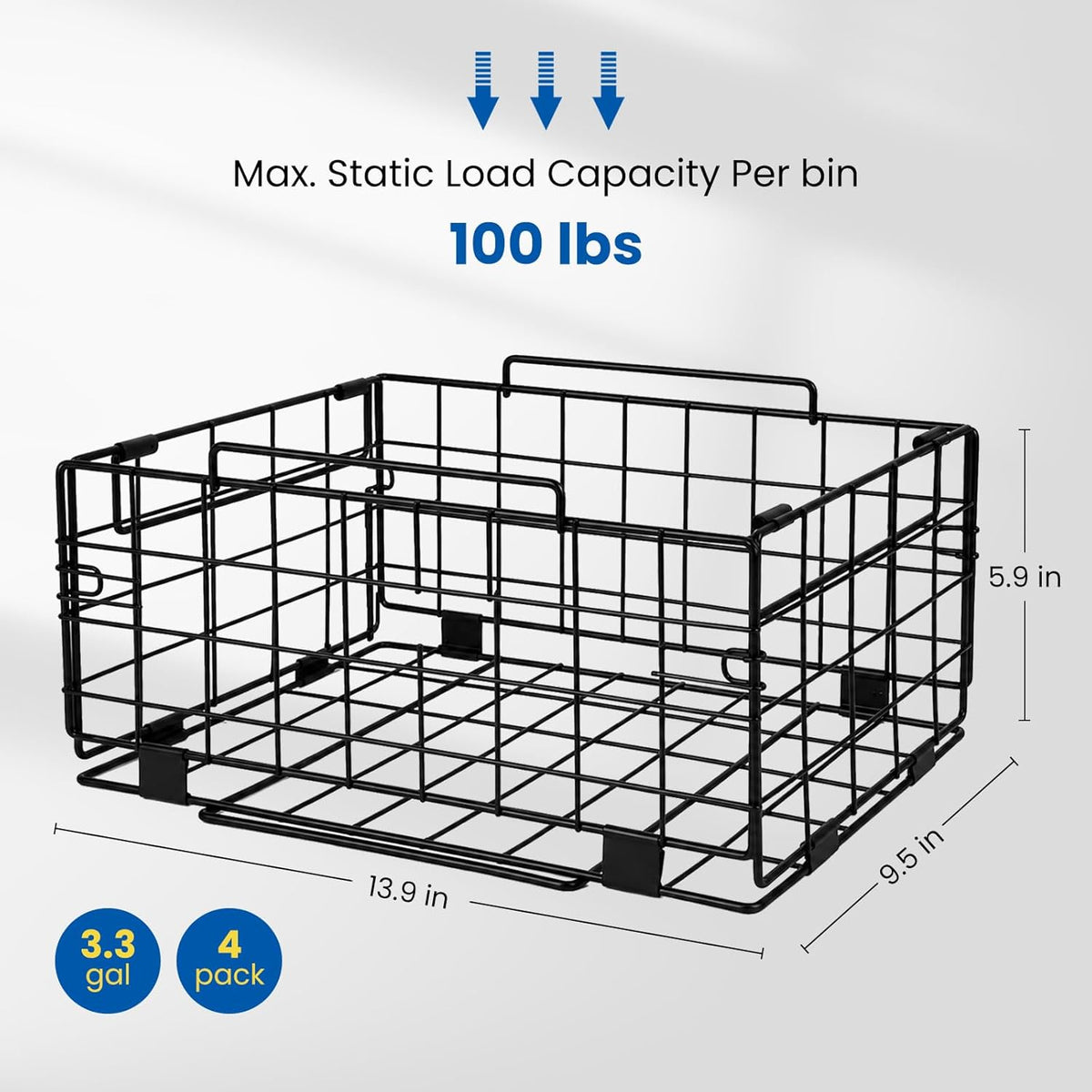 Reinforced Freezer Organizer Bins, Heavy Duty Metal Freezer Baskets, Stackable Deep Freezer Storage with Handles, Maximize Chest Freezer Space, No Assembly Required