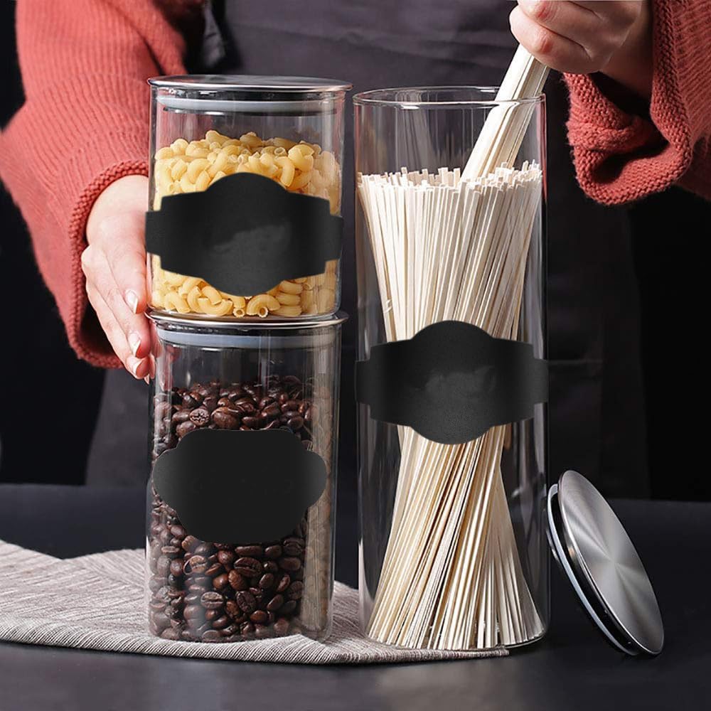 Chalkboard Sticker Label Black Rectangle Coding Roll Labels 300 Pcs Removable Write-On Reusable Waterproof for Kitchen Containers Jar Storage Bins Office Craft