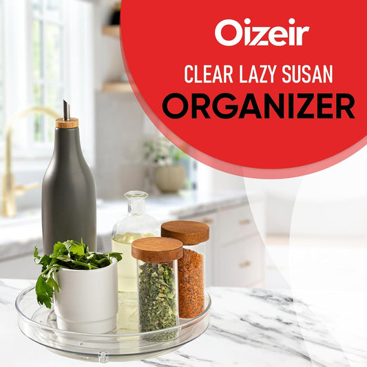 Lazy Susan Organizer for Cabinet, 9 Inch Clear Acrylic Turntable – Rotating Spice Rack, Pantry, Fridge & Countertop Organizer, Smooth Spinning, Space-Saving Kitchen Storage