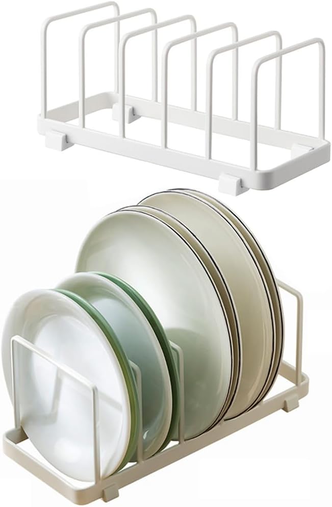 Plate Home Accented Storage Rack, Plate Holders Organizer, Metal Dish Storage Dying Display Rack for Cabinet, Counter and Cupboard, White