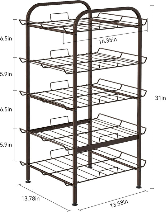 Water Bottle Organizer 7 Tier Free Standing Vertical Metal Water Bottle Rack Shelf Adjustable Water Bottle Beverage Drink Stand Holder for Kitchen Pantry Food Storage, Bronze