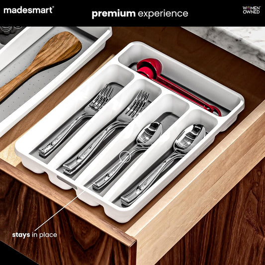 Classic 5 Compartment Compact Silverware Tray, White