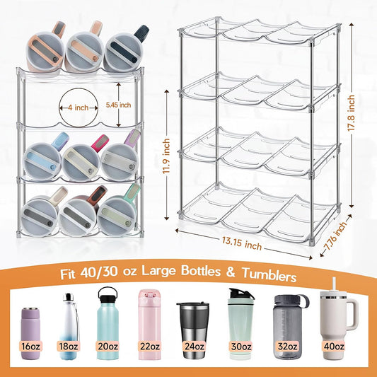 Water Bottle Organizer for Stanley 40 oz Tumbler, Stackable Tumbler Storage, Water Bottle Organizer for Cabinet, Pantry Kitchen Storage & Organization for Stanley Cup - Hold 9 Bottles