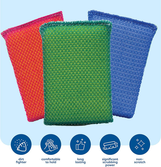 Multi-Purpose Scouring Pad - Non-Scratch Cleaning Sponges for Pots, Pans, Dishes, Utensils & Non-Stick Cookware - Scrubbing Pads Use for Kitchen, Bathroom - 6 Pack Dish Sponge - (Colored)