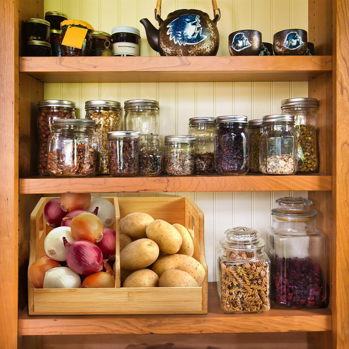 Bamboo Soda Can Organizers, Can Holder and Drink Dispenser for Kitchen, Countertop, Pantry Organizer Bins for Soda, Pop, Drinks, Beer, Water Bottles, Holds 26-28 Cans