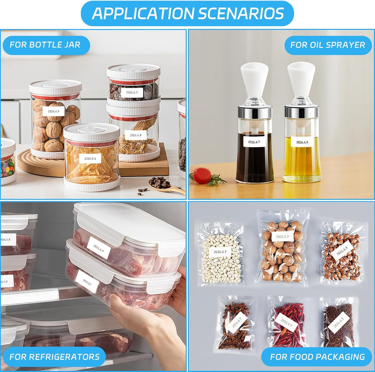 1000 Pcs Removable Freezer Labels with Perforation Line, 1x3 Inch Waterproof Oil Resistant Food Storage Stickers, No Residue Easy Peel Date Content Labels for Kitchen Containers, Jars, Restaurants