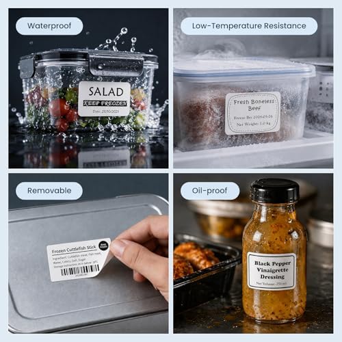 221B Label Printer for Small Business, for Frozen Food and Retail, with 3 Rolls Low Temperature Thermal Labels (1.57 × 1.18 Inch), Water and Oil Resistant, Freezer Adhesive Down to -30°C