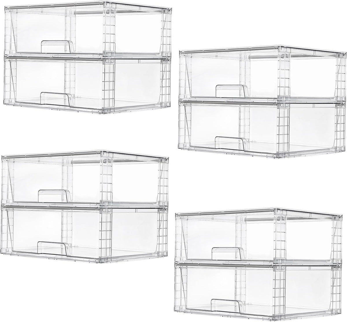 2 Pack Large Stackable Storage Drawers,Easily Assemble Clear Acrylic Bathroom Closet Undersink Organizers,Plastic Storage Bins for Cabinet,Kitchen Pantry,Medicine Organization