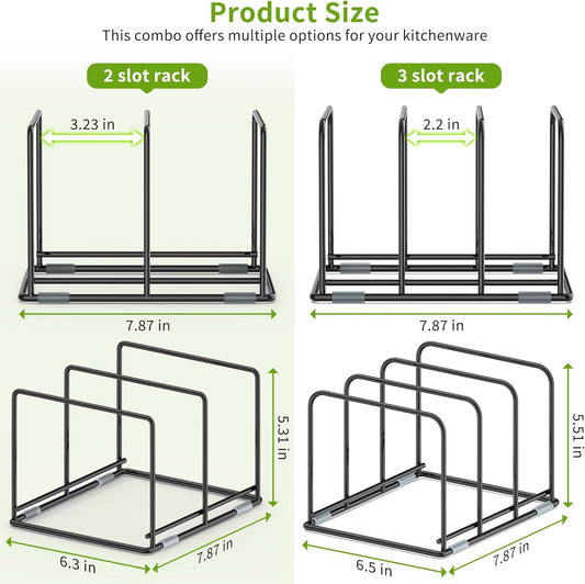 Pan and Pot Organizer Rack, Cutting Board Organizer for Cookie Sheet,Frying Pan inside Cabinet,Baking Pan, Tray Organizer for Kitchen Storage - Total 5 Compartments(2 Pcs)