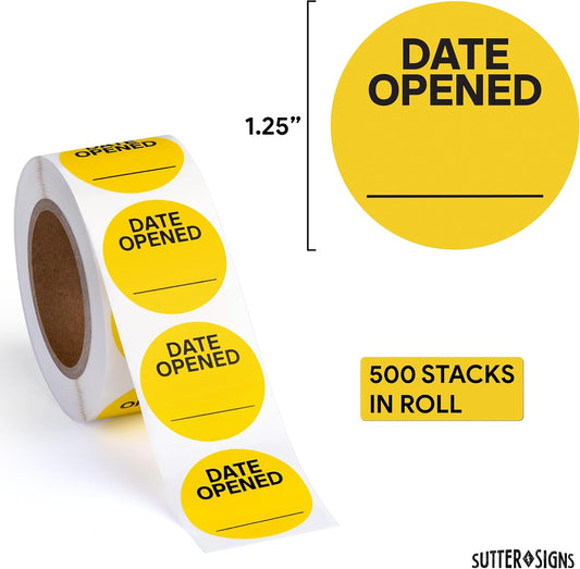 500pcs Date Opened Stickers Label Roll, 1.25" Diameter