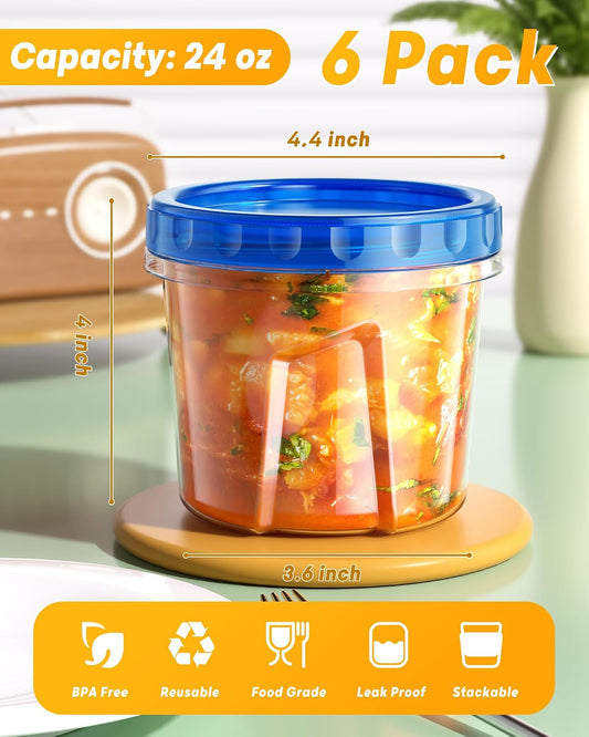 24 oz Freezer Storage Containers, Plastic Food Storage Containers with Twist Top Lids, BPA Free and Reusable Soup Containers with Lids, Leakproof/Microwave/Dishwasher Safe