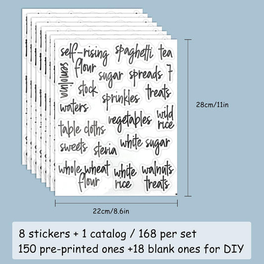 Kitchen Pantry Labels for Food Containers, 168PCS Food Label Stickers for Kitchen Pantry Storage, Jar Labels Bin Labels Food Storage Organization Stickers, Black