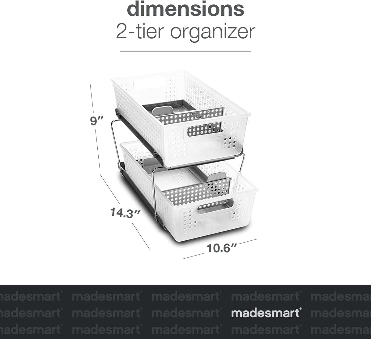 2 Tier Bath Organizer, Undersink Storage with Sliding Drawers, for Cleaning Supplies, Pantry, Sponges, Bottles & Kitchen Essentials, Adjustable Dividers & Pull Out Sliding Baskets, Frost